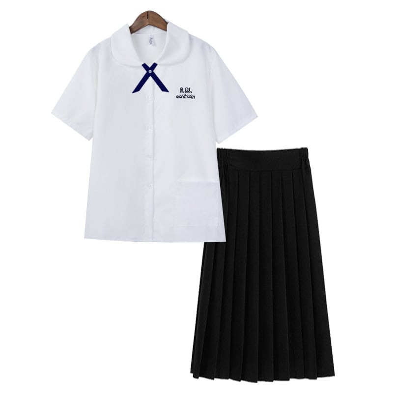 Školska košulja s uzorkom slova, kolegijalni stil, kratki rukavi, stojeći ovratnik, vezenje