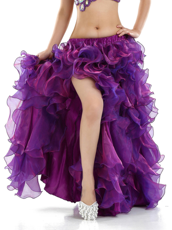 Iskusna belly dance suknja s tutu, valoviti rub, dizajn s razdvojenim nogama, jednobojni uzorak, tkanina od korejskih vlakana, podstava 100% najlon, BELLYQUEEN/Dancer