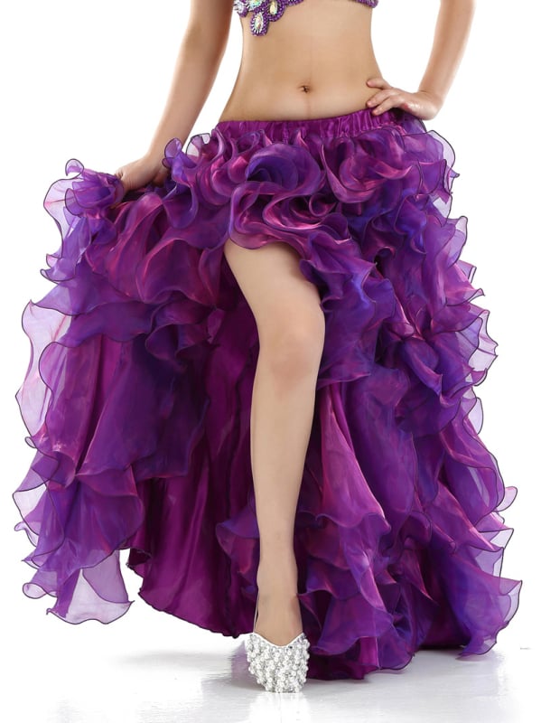 Iskusna belly dance suknja s tutu, valoviti rub, dizajn s razdvojenim nogama, jednobojni uzorak, tkanina od korejskih vlakana, podstava 100% najlon, BELLYQUEEN/Dancer