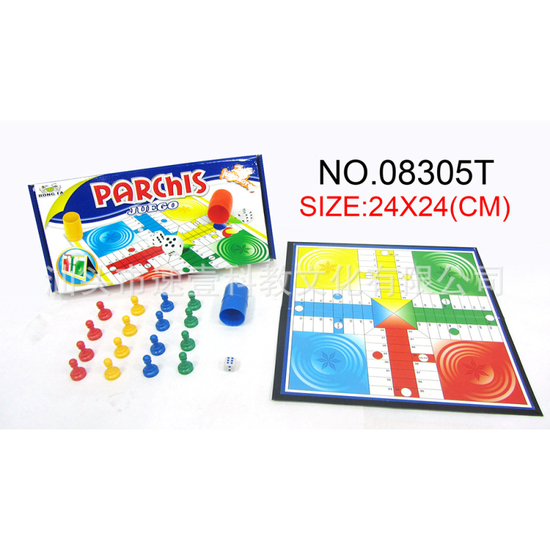 Sklopiva višestruka ploča za šah, Snakes and Ladders i Ludo — karton-plastika konstrukcija; pogodna za uzrast 4–35 godina.