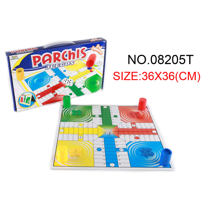 Sklopiva višestruka ploča za šah, Snakes and Ladders i Ludo — karton-plastika konstrukcija; pogodna za uzrast 4–35 godina.