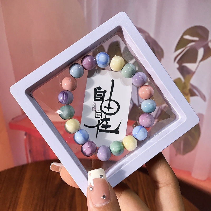 Kézzel készített üveg gyöngy karkötő, uniszex geometriai forma, évfordulóra ajándék