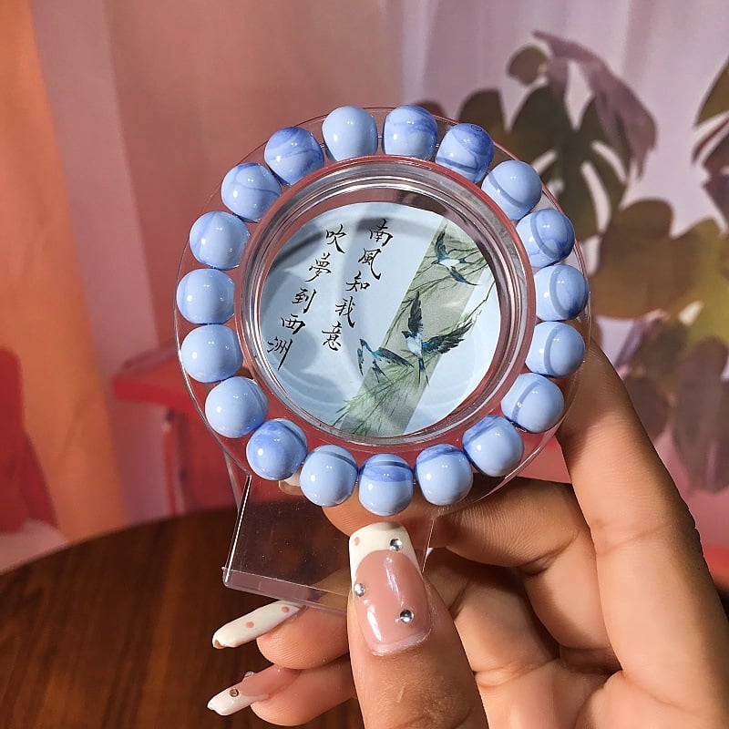 Kézzel készített üveg gyöngy karkötő, uniszex geometriai forma, évfordulóra ajándék