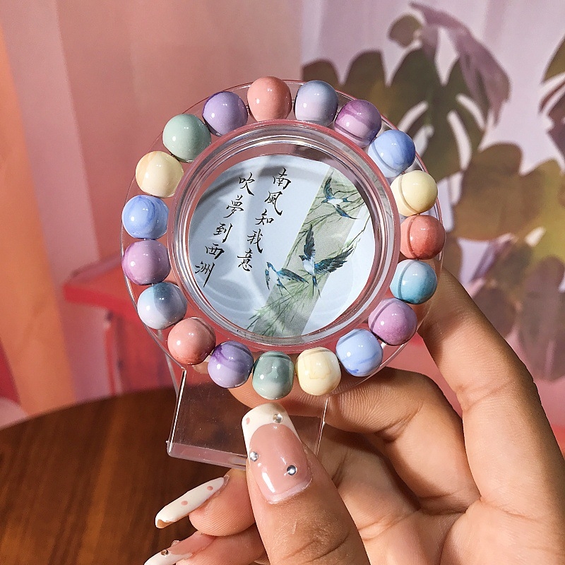 Kézzel készített üveg gyöngy karkötő, uniszex geometriai forma, évfordulóra ajándék