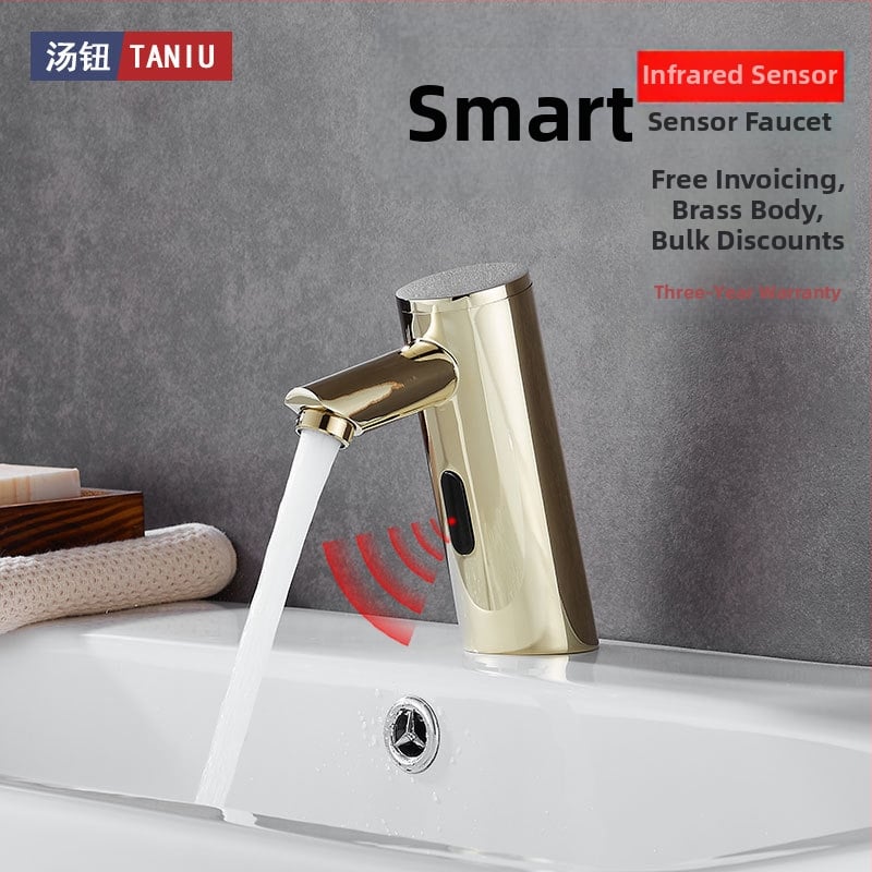 Indukciós szenzoros mosdócsap meleg- és hideg vízhez, réz testtel, egycsöves csatlakozás, G1/2