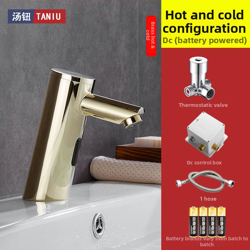 Indukciós szenzoros mosdócsap meleg- és hideg vízhez, réz testtel, egycsöves csatlakozás, G1/2