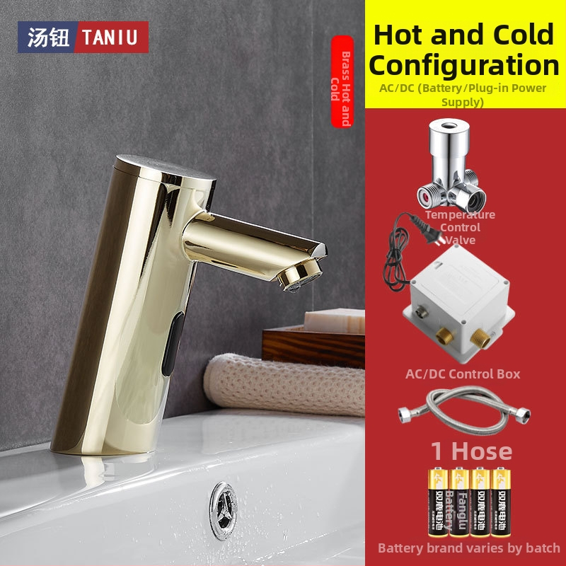 Indukciós szenzoros mosdócsap meleg- és hideg vízhez, réz testtel, egycsöves csatlakozás, G1/2