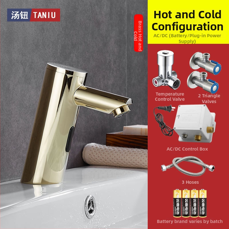 Indukciós szenzoros mosdócsap meleg- és hideg vízhez, réz testtel, egycsöves csatlakozás, G1/2