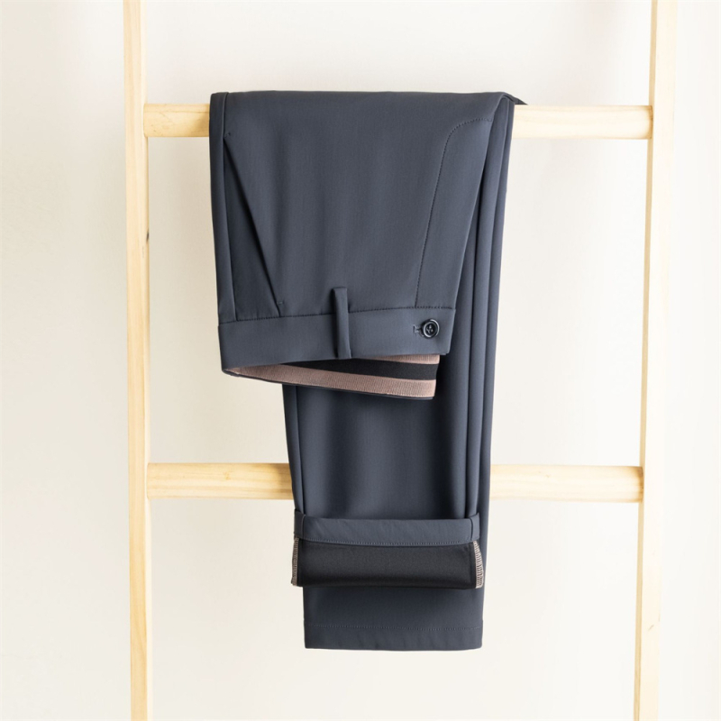 Pantaloni bărbați business casual drepti, cu material gros de iarnă, talie medie-înaltă, rezistenți la cute, velur