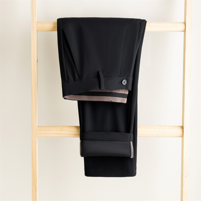 Pantaloni bărbați business casual drepti, cu material gros de iarnă, talie medie-înaltă, rezistenți la cute, velur