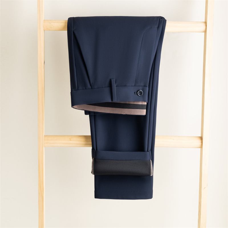 Pantaloni bărbați business casual drepti, cu material gros de iarnă, talie medie-înaltă, rezistenți la cute, velur