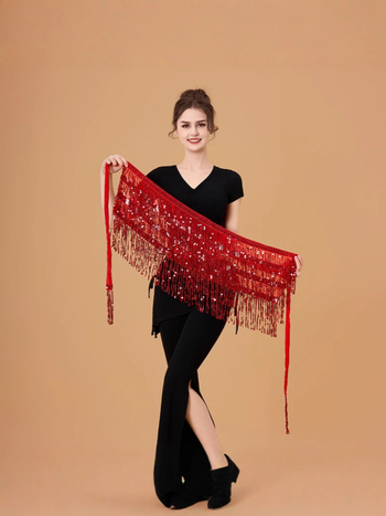 Pojas za ples trbuha s resama i šljokicama, šifon pojas, ručno hekano, elegantan stil