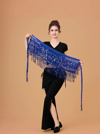 Pojas za ples trbuha s resama i šljokicama, šifon pojas, ručno hekano, elegantan stil