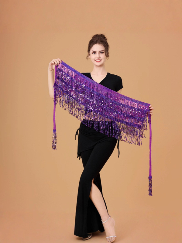 Pojas za ples trbuha s resama i šljokicama, šifon pojas, ručno hekano, elegantan stil