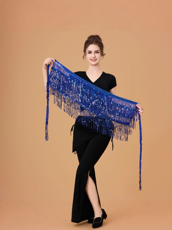 Pojas za ples trbuha s resama i šljokicama, šifon pojas, ručno hekano, elegantan stil