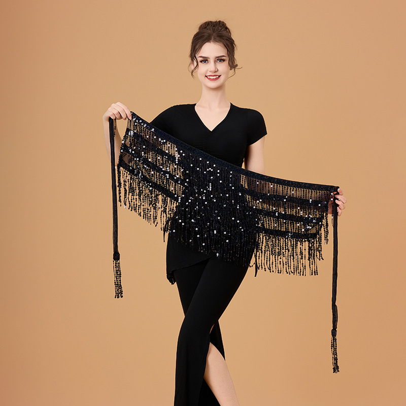 Pojas za ples trbuha s resama i šljokicama, šifon pojas, ručno hekano, elegantan stil