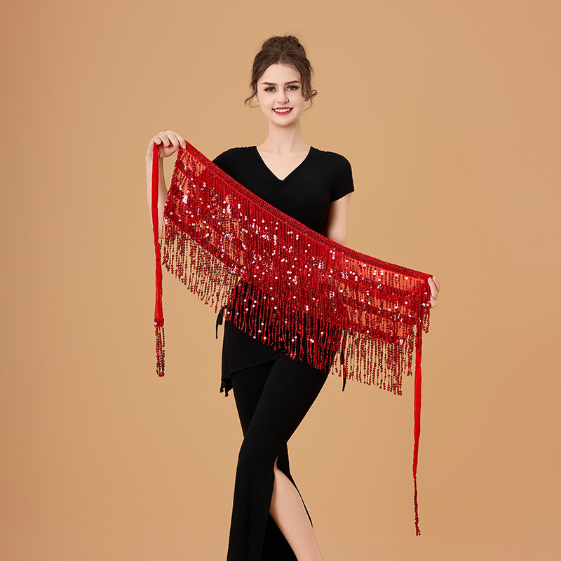 Pojas za ples trbuha s resama i šljokicama, šifon pojas, ručno hekano, elegantan stil