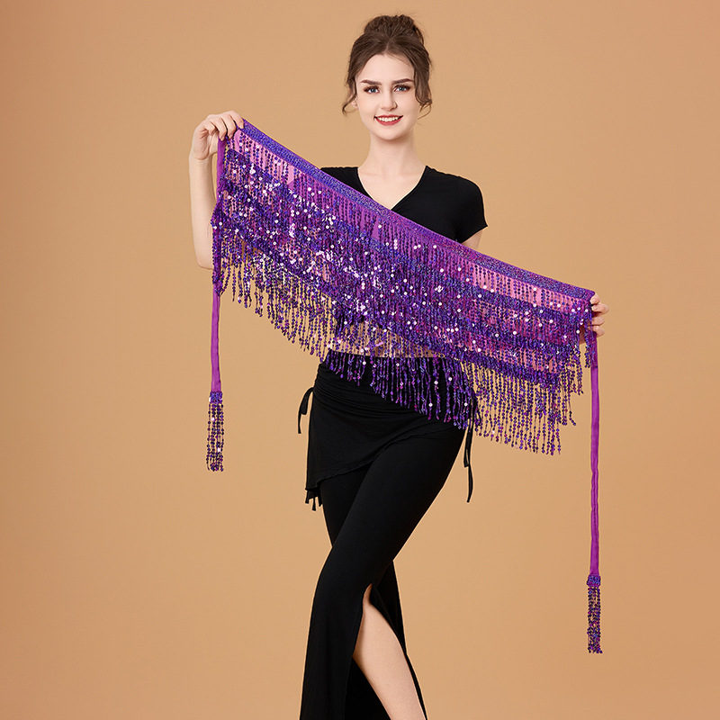 Pojas za ples trbuha s resama i šljokicama, šifon pojas, ručno hekano, elegantan stil