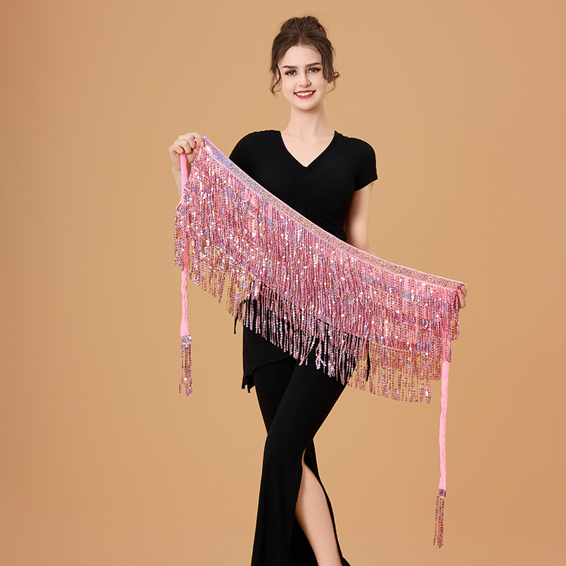 Pojas za ples trbuha s resama i šljokicama, šifon pojas, ručno hekano, elegantan stil