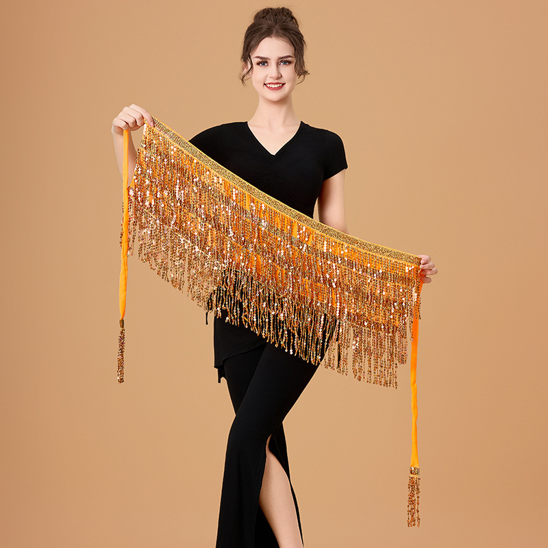 Pojas za ples trbuha s resama i šljokicama, šifon pojas, ručno hekano, elegantan stil