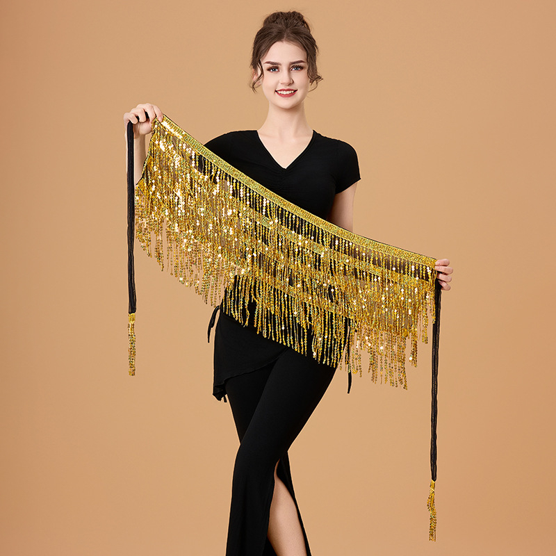 Pojas za ples trbuha s resama i šljokicama, šifon pojas, ručno hekano, elegantan stil