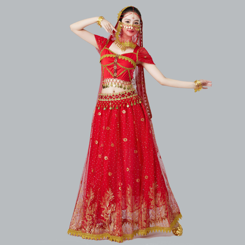 MRJWOH Костюм за танц на корема, екзотичен стил, дълга пола, полиестер, за дами