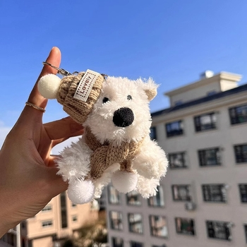 Kulcstartó plüss West Highland karikatúra stílusú kiskutya (plüss, karikatúra stílus, West Highland)