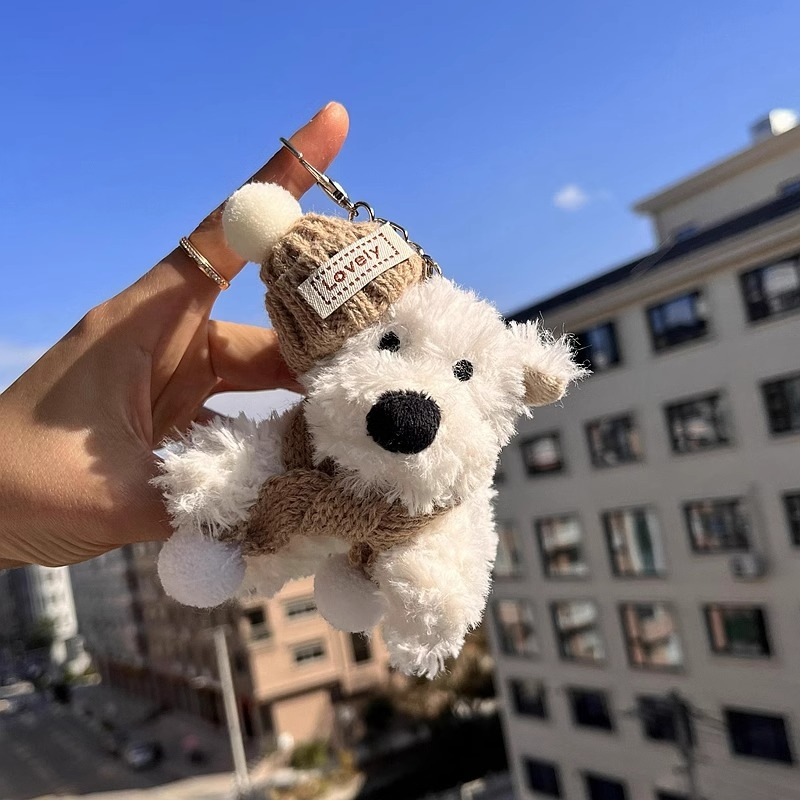 Kulcstartó plüss West Highland karikatúra stílusú kiskutya (plüss, karikatúra stílus, West Highland)