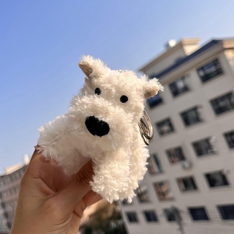 Kulcstartó plüss West Highland karikatúra stílusú kiskutya (plüss, karikatúra stílus, West Highland)