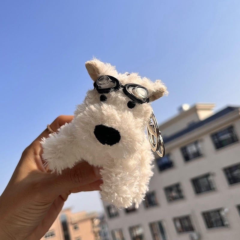 Kulcstartó plüss West Highland karikatúra stílusú kiskutya (plüss, karikatúra stílus, West Highland)