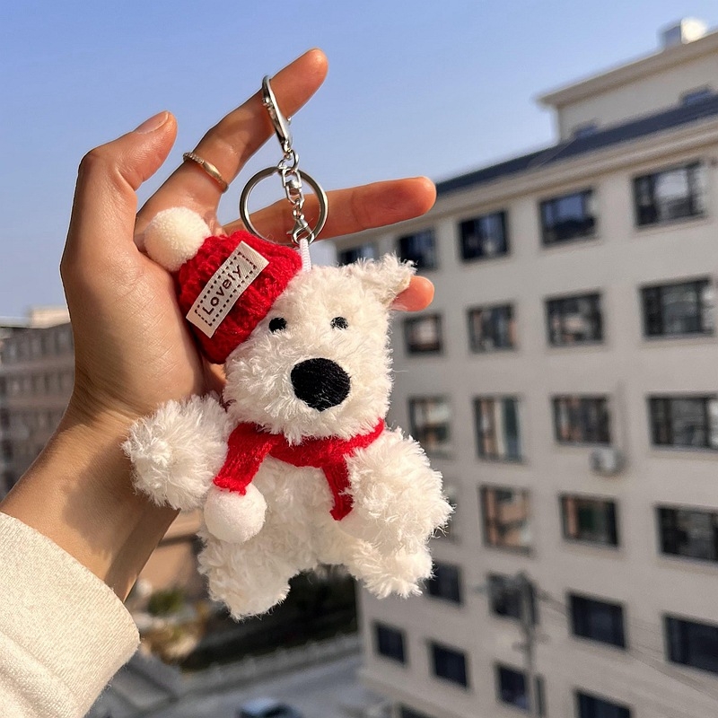 Kulcstartó plüss West Highland karikatúra stílusú kiskutya (plüss, karikatúra stílus, West Highland)