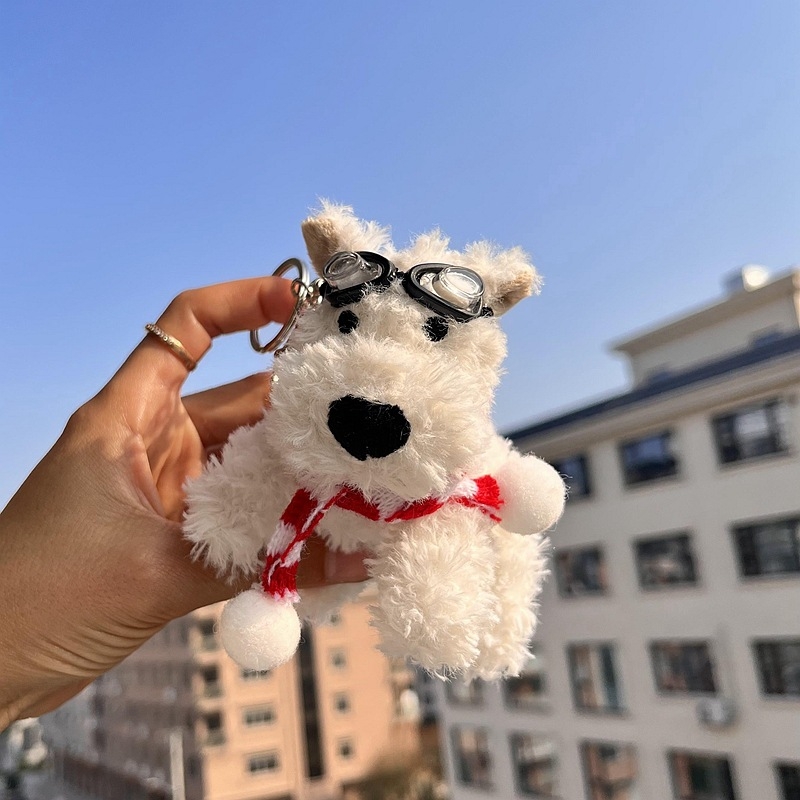 Kulcstartó plüss West Highland karikatúra stílusú kiskutya (plüss, karikatúra stílus, West Highland)