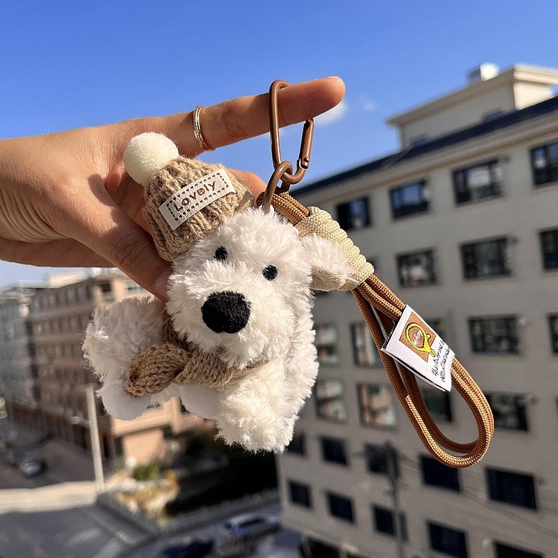 Kulcstartó plüss West Highland karikatúra stílusú kiskutya (plüss, karikatúra stílus, West Highland)