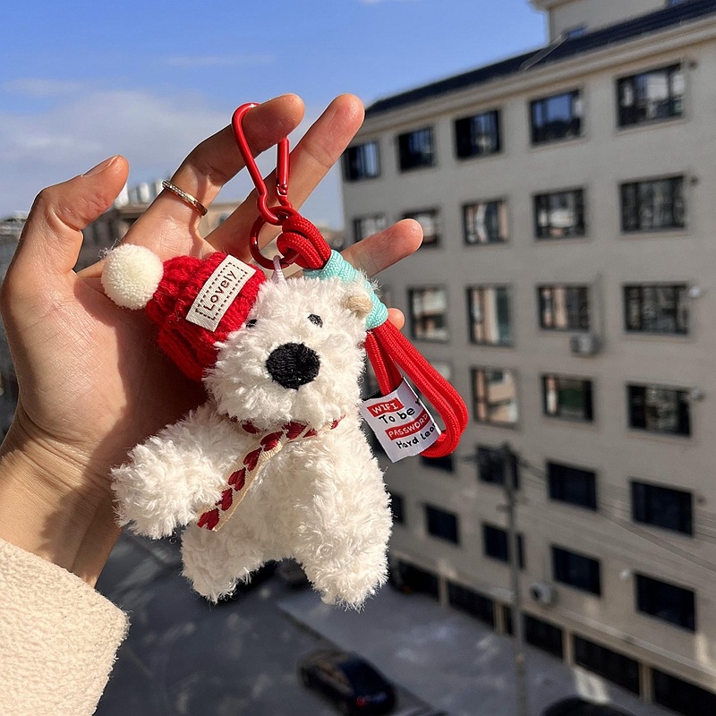 Kulcstartó plüss West Highland karikatúra stílusú kiskutya (plüss, karikatúra stílus, West Highland)