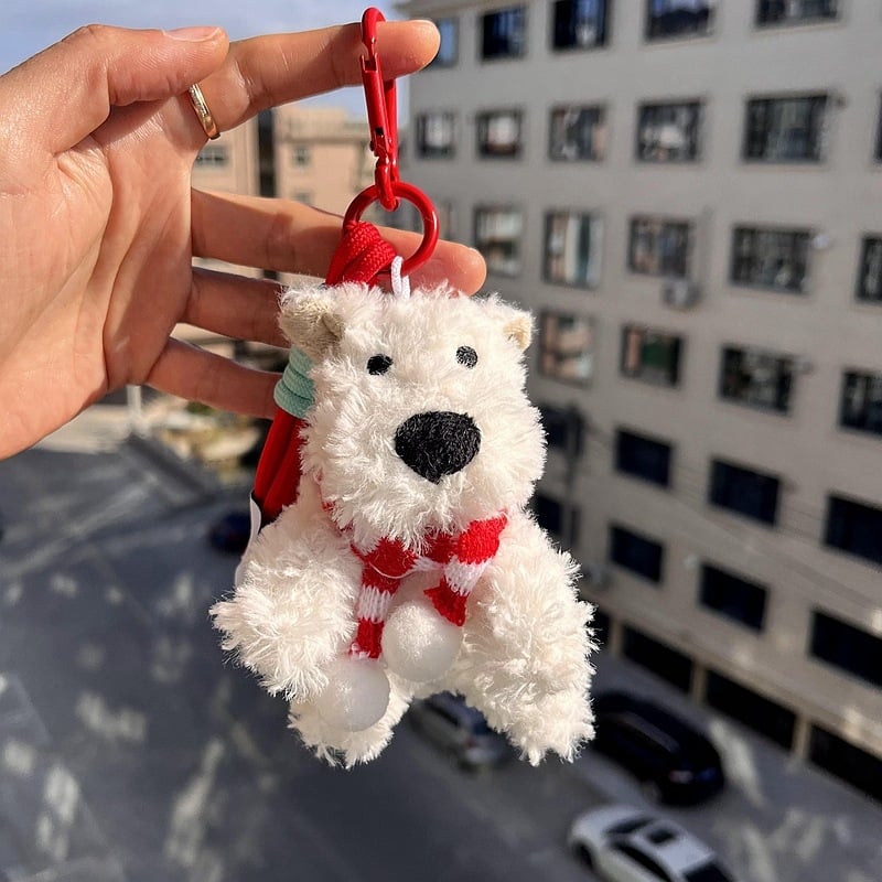 Kulcstartó plüss West Highland karikatúra stílusú kiskutya (plüss, karikatúra stílus, West Highland)