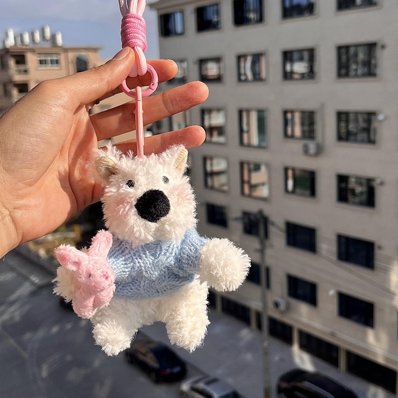 Kulcstartó plüss West Highland karikatúra stílusú kiskutya (plüss, karikatúra stílus, West Highland)