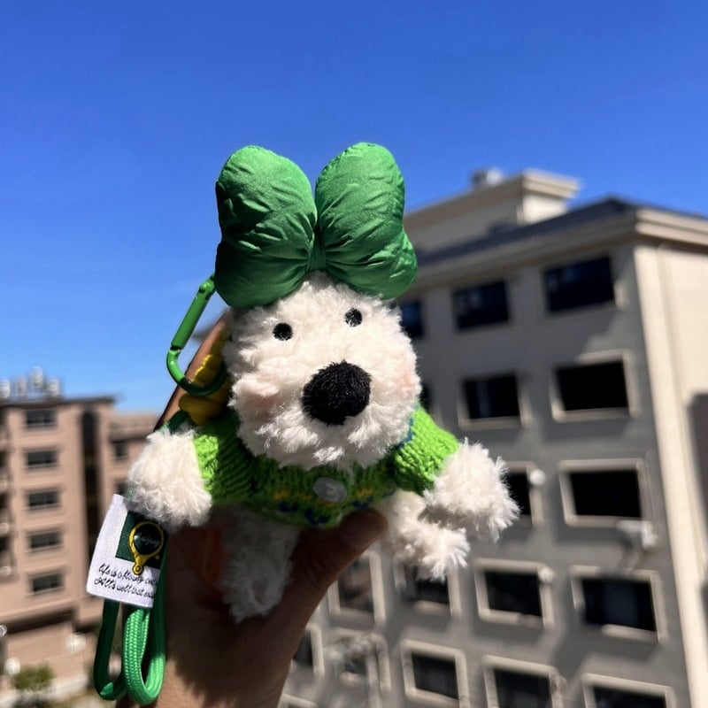 Kulcstartó plüss West Highland karikatúra stílusú kiskutya (plüss, karikatúra stílus, West Highland)