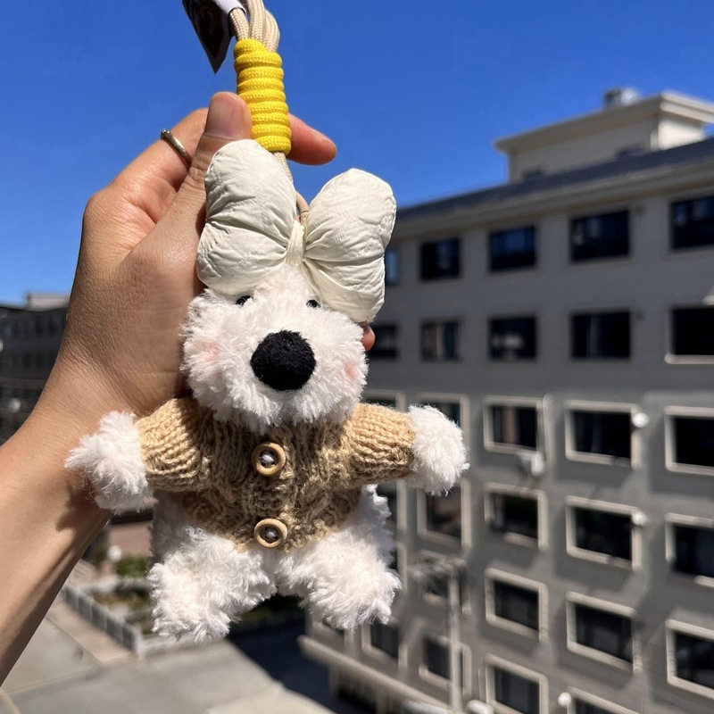 Kulcstartó plüss West Highland karikatúra stílusú kiskutya (plüss, karikatúra stílus, West Highland)