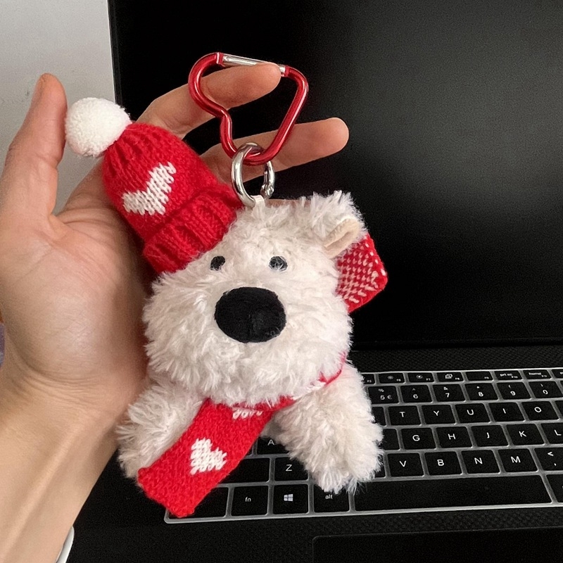 Kulcstartó plüss West Highland karikatúra stílusú kiskutya (plüss, karikatúra stílus, West Highland)