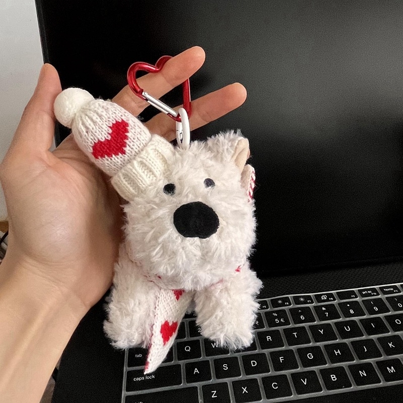 Kulcstartó plüss West Highland karikatúra stílusú kiskutya (plüss, karikatúra stílus, West Highland)