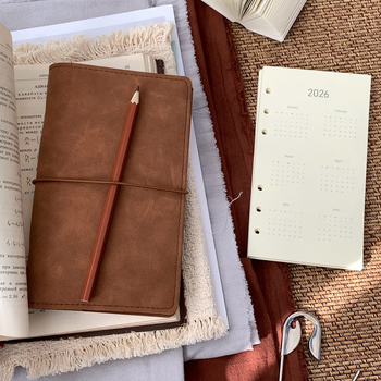 Caiet cu foi detașabile, husă PU din piele de miel, stil creativ, Language path