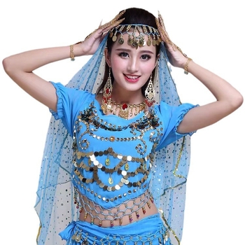 Bandă pentru cap din plasă pentru belly dance – accesorii de cap unisex, stil etnic, cu ciucuri