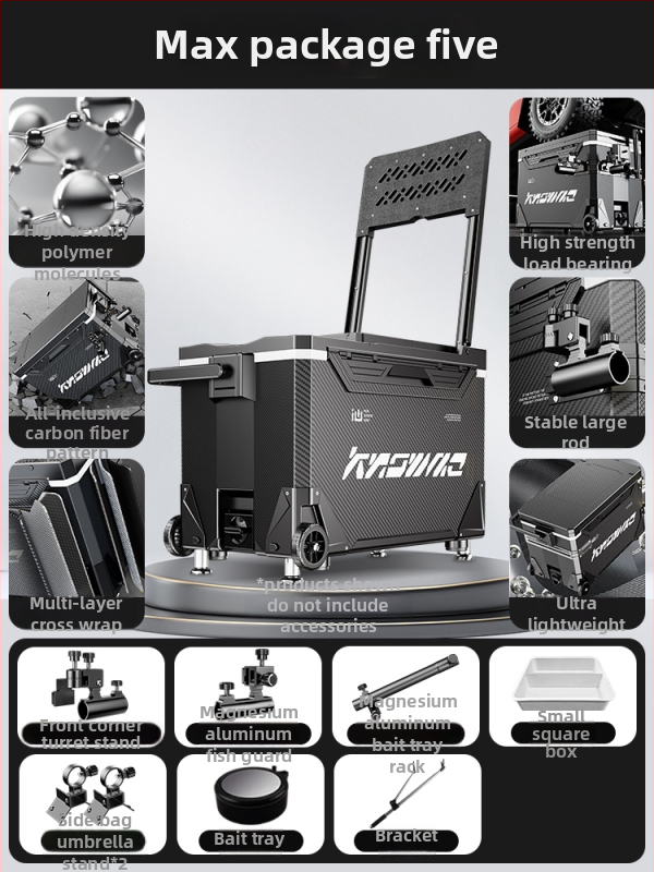 Rybárska krabica – kompletná sada, multifunkčná s kolieskami, PP materiál, objem <9 L