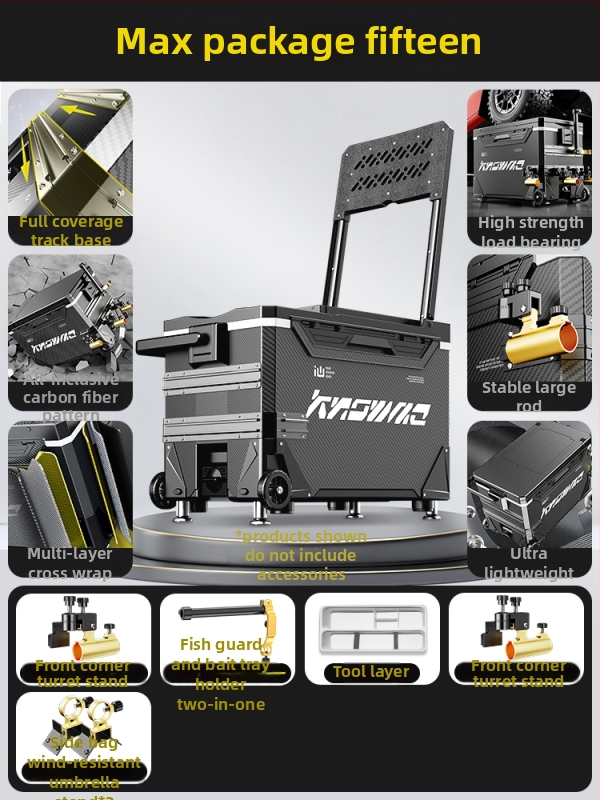 Rybárska krabica – kompletná sada, multifunkčná s kolieskami, PP materiál, objem <9 L