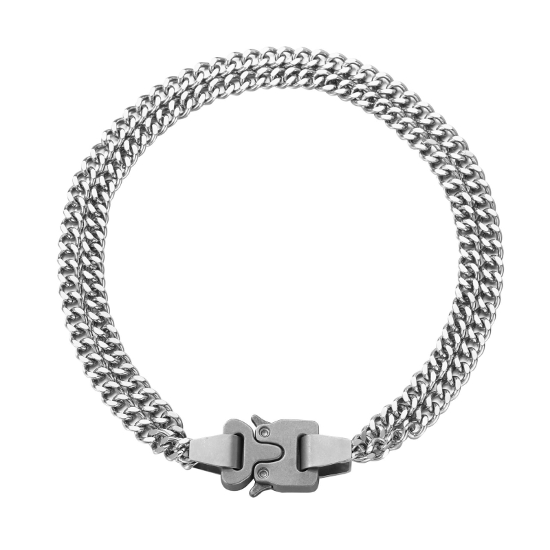 Uniszex fém karkötő zárral, kubai lánc, elektroplattálás, hip-hop stílus, geometriai dizájn (anyag: titánacél; feldolgozás: elektroplattálás; tömeg: 73,5 g)
