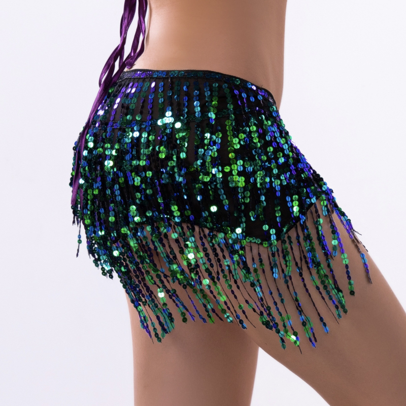 Četveroslojni pojas za belly dance s kristalima i resicama, pojas za struk i trening suknja