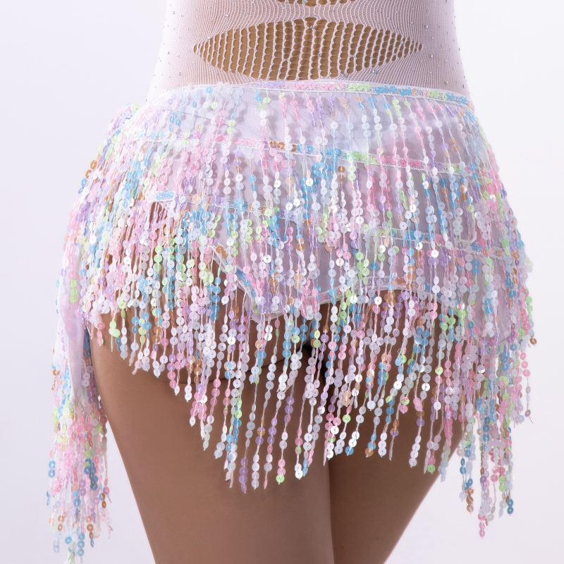 Četveroslojni pojas za belly dance s kristalima i resicama, pojas za struk i trening suknja