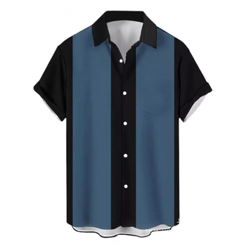 3D nyomtatott virágos ing, reveres gallérral, rövid ujjú, poliészter anyag, karcsú szabás