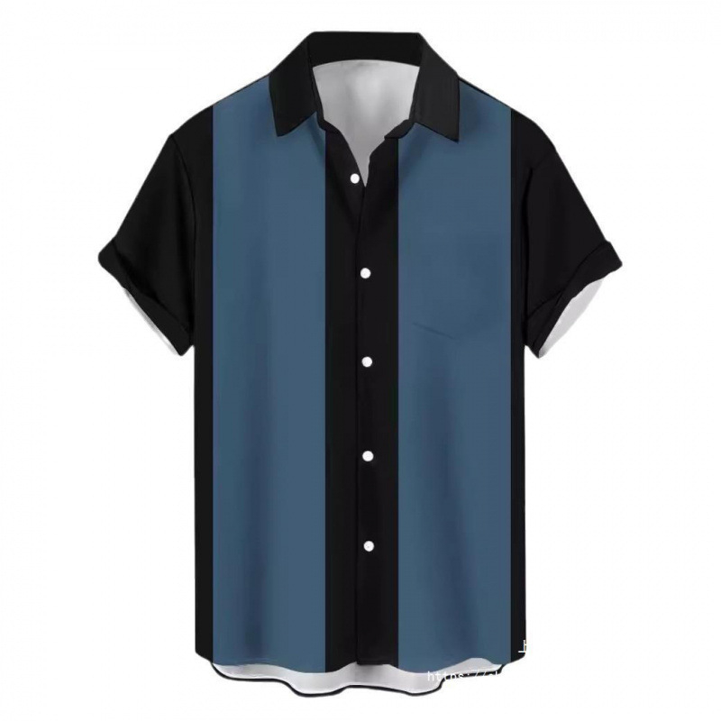 3D nyomtatott virágos ing, reveres gallérral, rövid ujjú, poliészter anyag, karcsú szabás