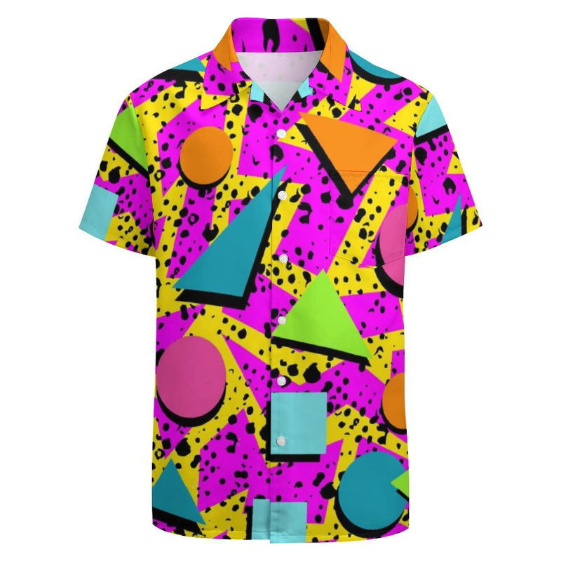 3D nyomtatott virágos ing, reveres gallérral, rövid ujjú, poliészter anyag, karcsú szabás